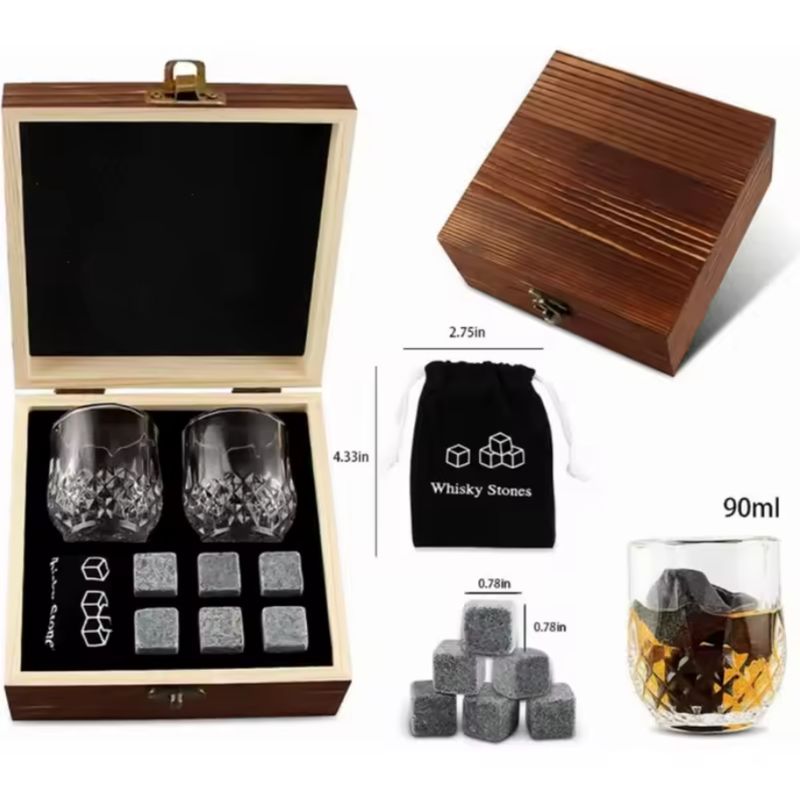 ORIGINAL HEALTH - SET REGALO PARA HOMBRES CAJA MADERA CON ACCESORIOS PARA WHISKY