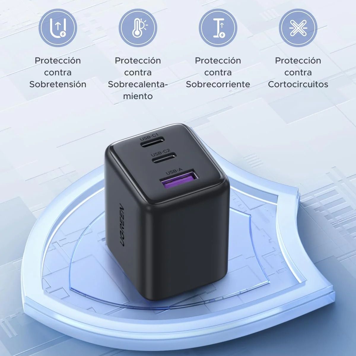 UGREEN - Cabezote Ugreen 30W Triple Puerto Negro
