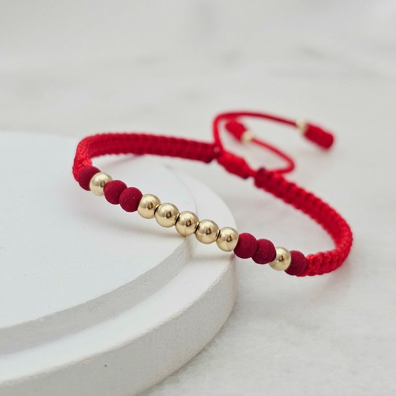 DIBESENSI JOYERIA - Pulsera Neo-Balin Tejido Macramé En Balin Liso 4mm De ORO LAMINADO 18K