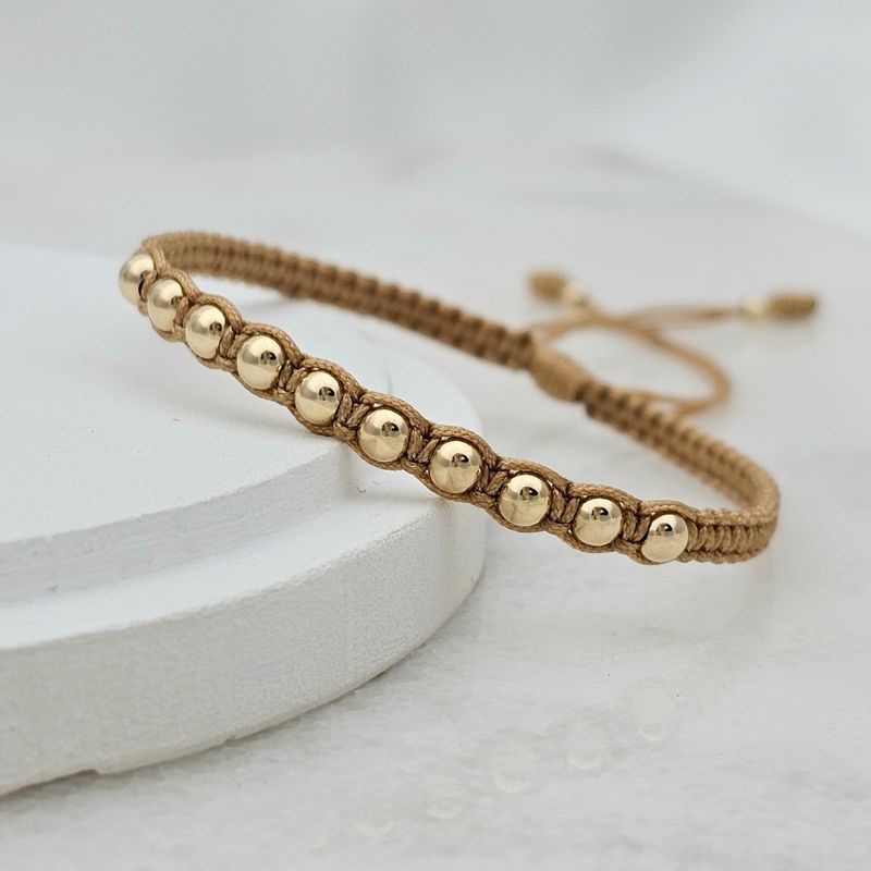 DIBESENSI JOYERIA - Pulsera Macramé Continuo En Balin Liso 4mm De ORO LAMINADO 18K