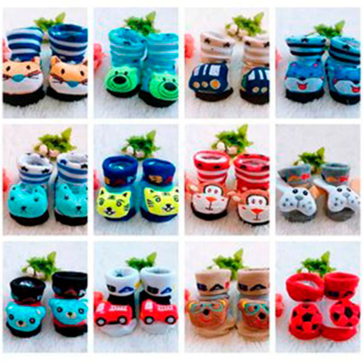 BABY KDS - Set medias peluche x 12  para niño / bebe - multicolor