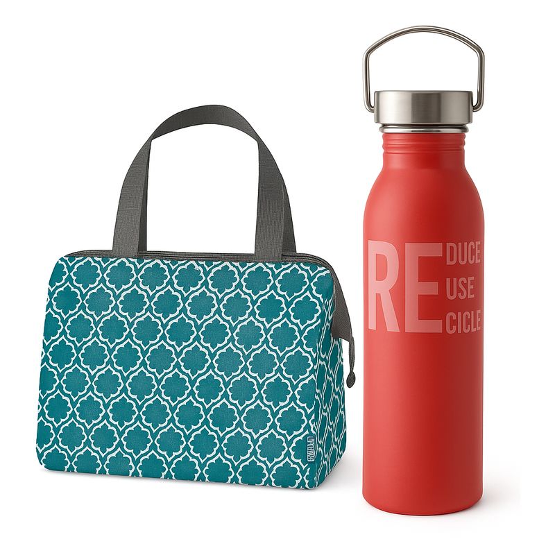 THERMOS - SET X 2 – Lonchera Raya 9 Can + Botella de Hidratación Acero 700 ml Rosada