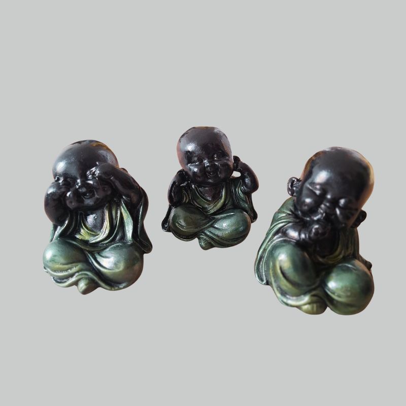 GENERICO - Trío de Budas Bebé Sabios Negro con Verde
