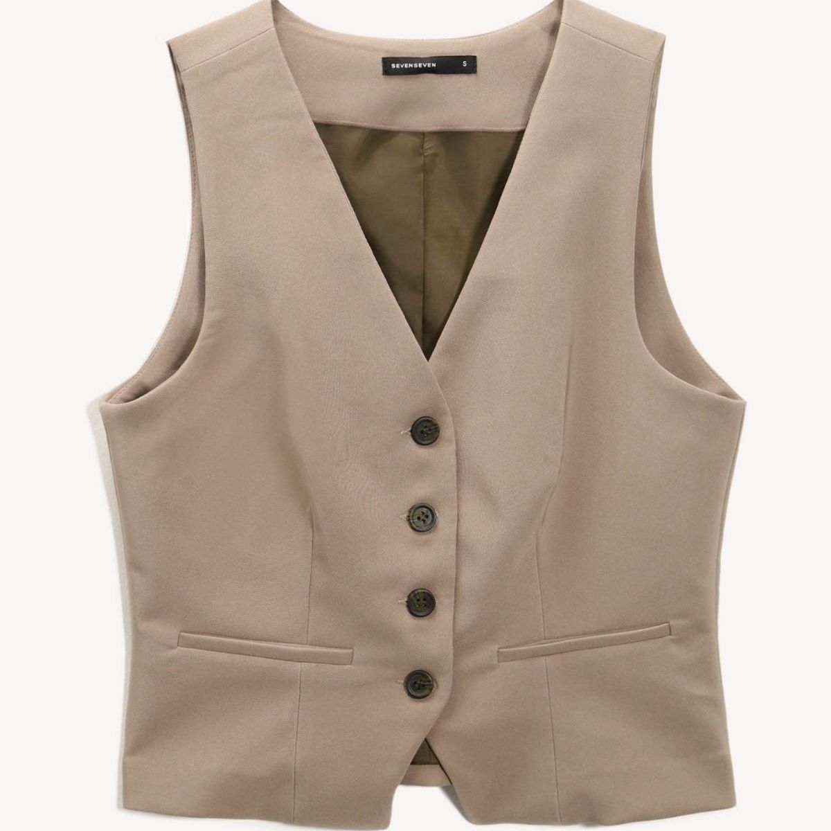 SEVEN SEVEN - Chaleco Para Mujer Plano Color Beige Marca Seven Seven #28250149