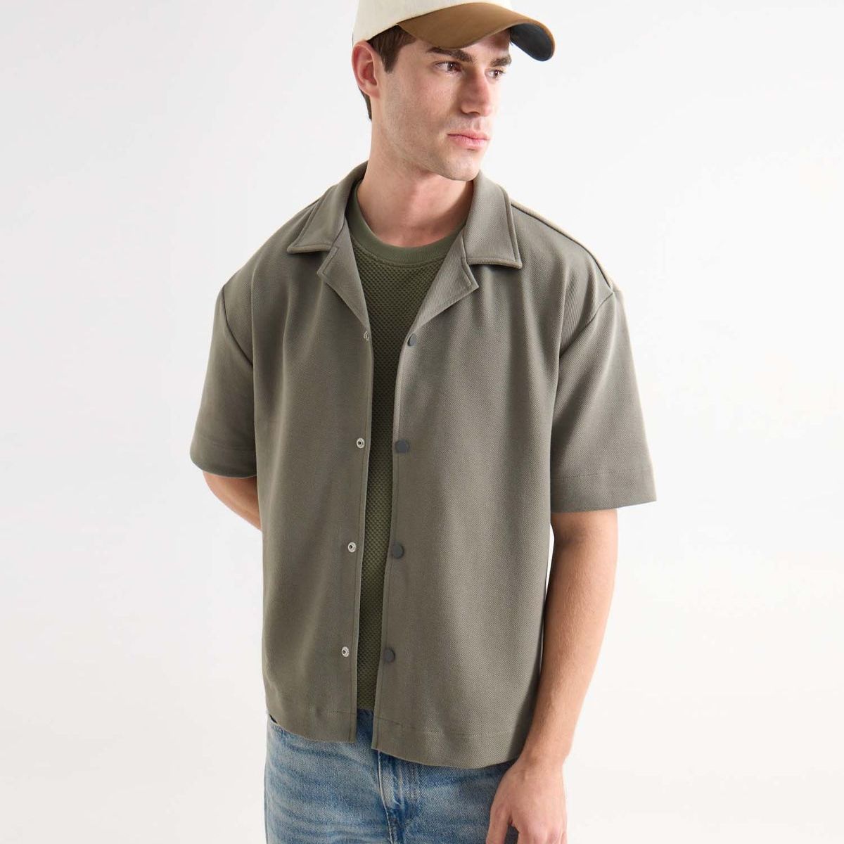 SEVEN SEVEN - Camisa Resort Cuello Abierto  Para Hombre Verde Seven Seven