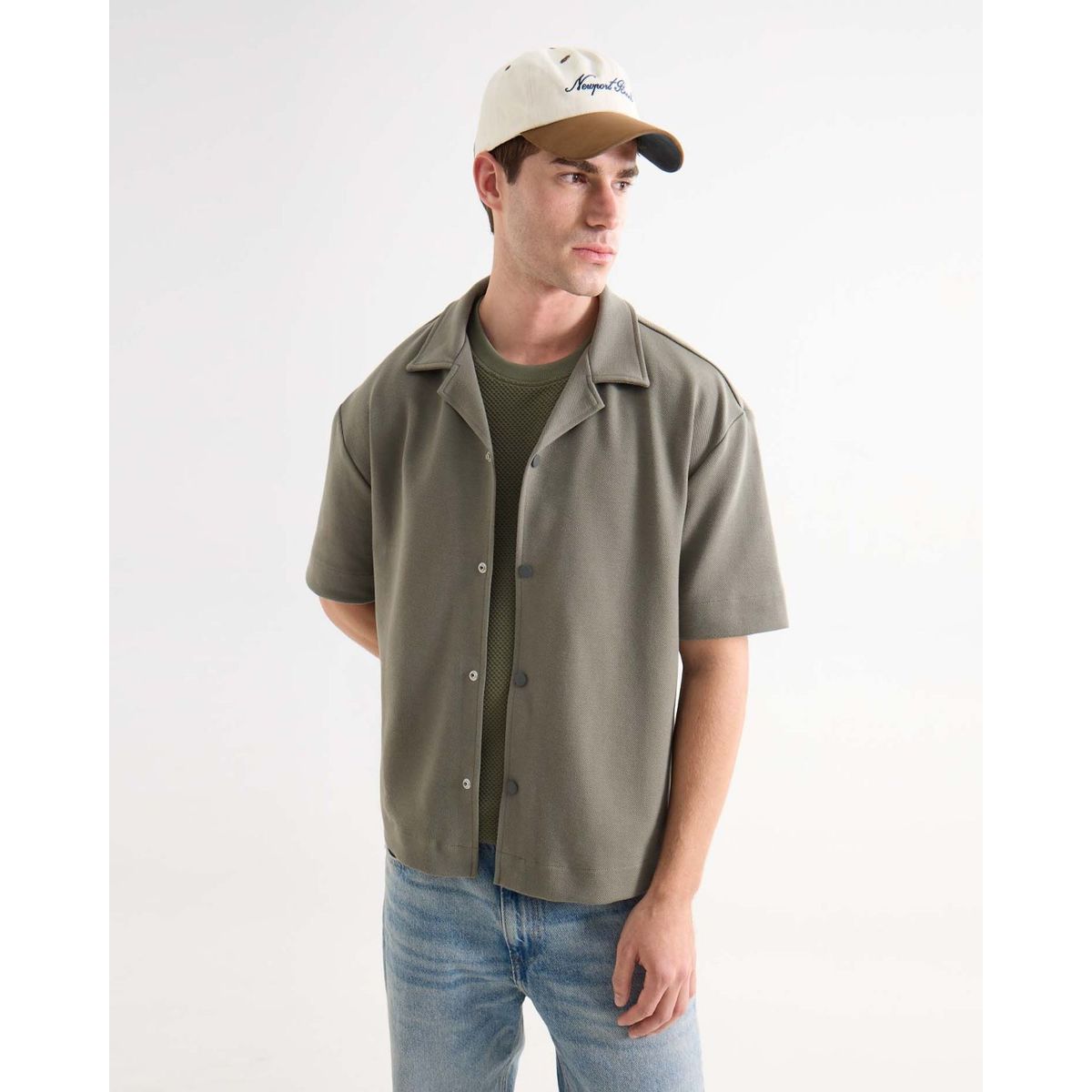 SEVEN SEVEN - Camisa Resort Cuello Abierto  Para Hombre Verde Seven Seven