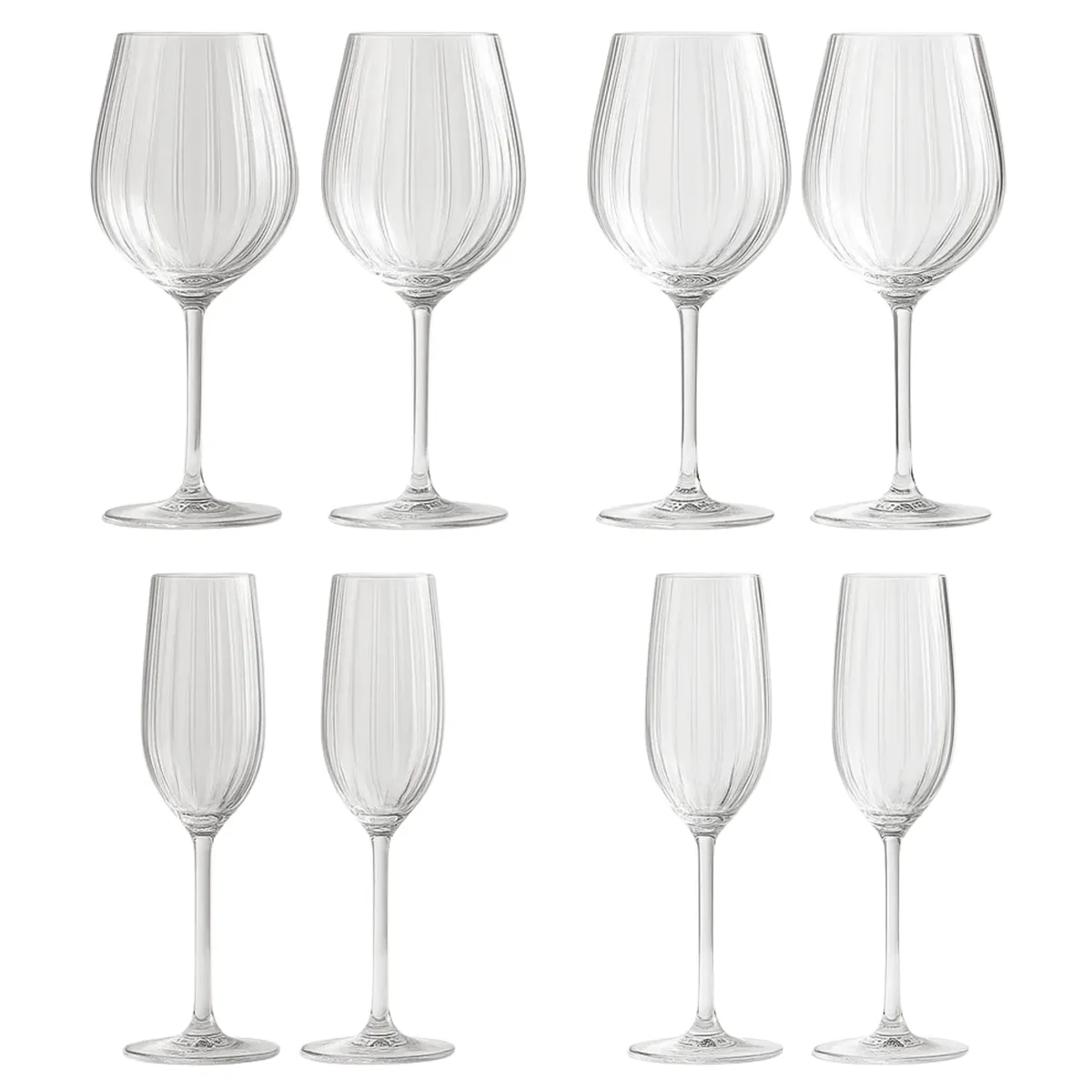 LIBBEY - Set x8 Copas Plissé Vino Blanco 380 ml y Champagne 210 ml