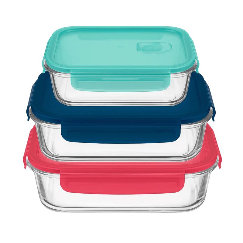 KITCHENWARE - Set x3 Contenedores Herméticos Vidrio Rectangulares y Cuadrado