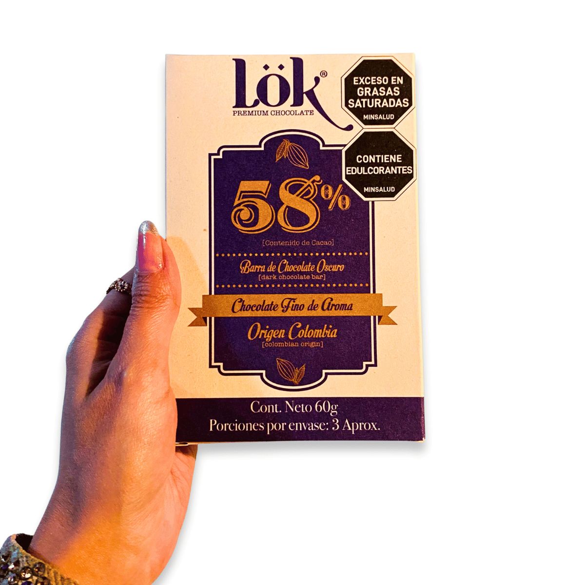 LOK FOODS - Barra Chocolate Oscuro Lok 58% Fino Aroma X 60g