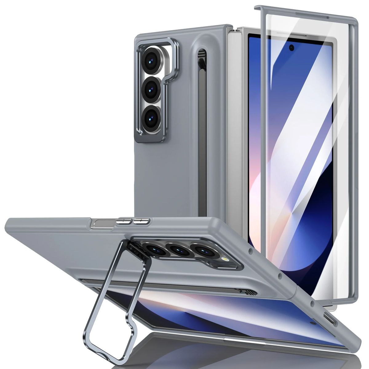GENERICO - Cover Premium Resistente Soporte Compatible Samsung Z Fold 5 Gris
