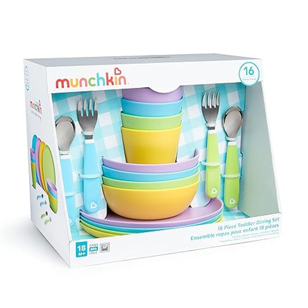 MUNCHKIN - Kit de vajilla para bebé Munchkin 16 piezas – platos, bowls y cubiertos”
