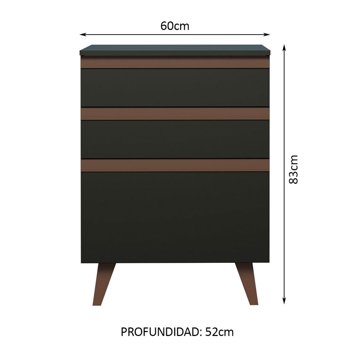 MADESA - Mueble de Cocina Bajo Reims 60 cm 3 Cajones Negro