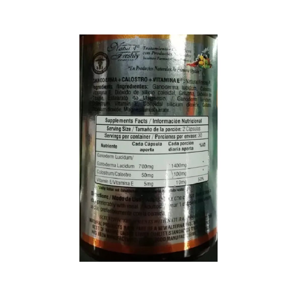 NATURAL FRESHLY - SUPLEMENTO GANODERMA +CALOSTRO+VITAMINA E X 60