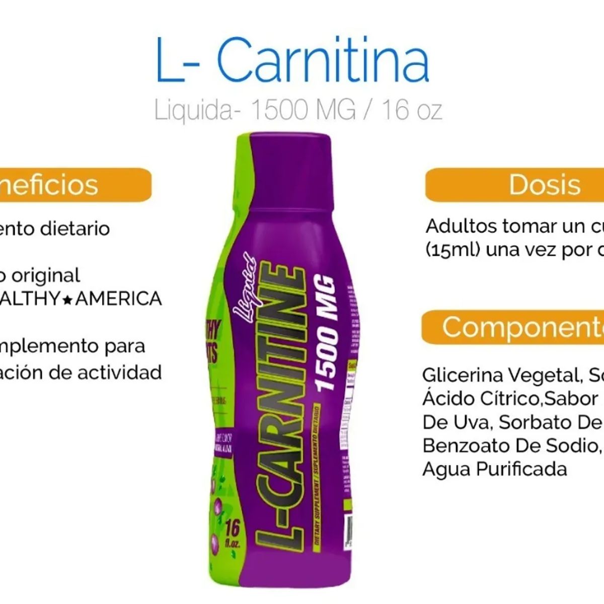 HEALTHY SPORTS - L-CARNITINE LIQUIDA X 1500 CON SABORES/SUPLEMENTO DIETARIO
