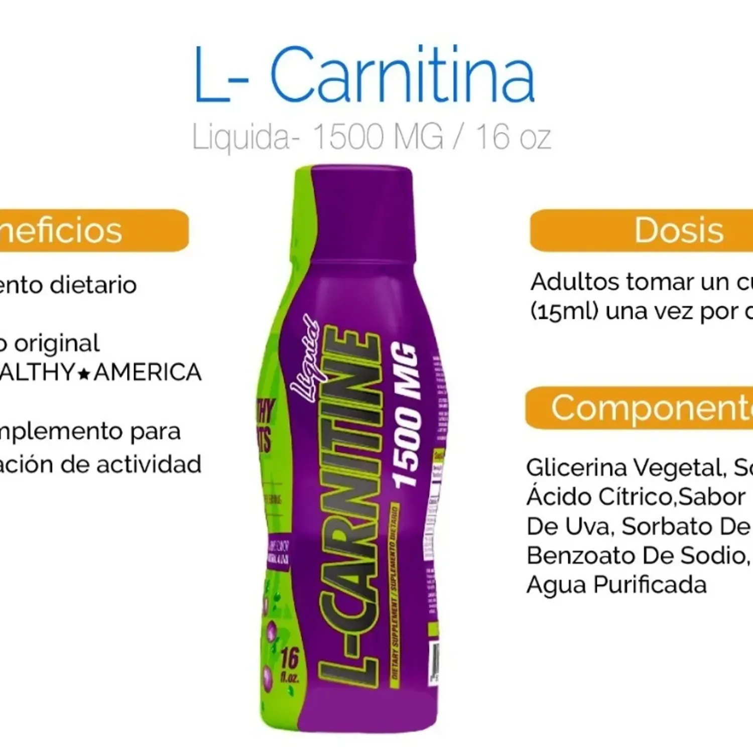 L-CARNITINE LIQUIDA X 1500 CON SABORES/SUPLEMENTO DIETARIO HEALTHY SPORTS