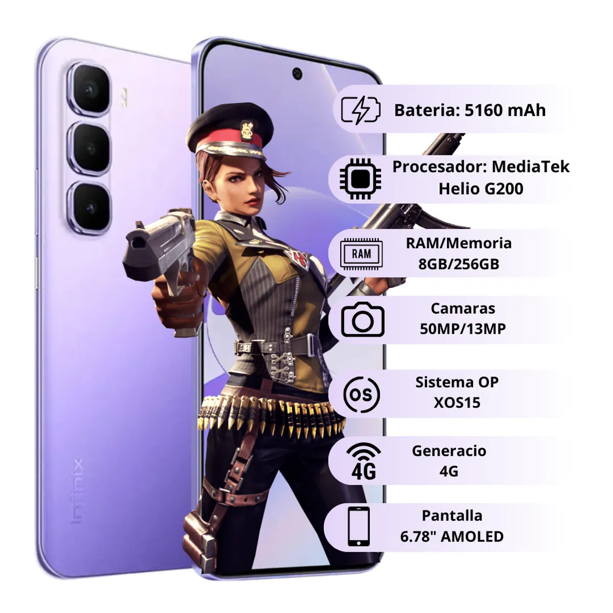 INFINIX - Celular INFINIX HOT 60 Pro Plus 256GB/8GB RAM - Morado