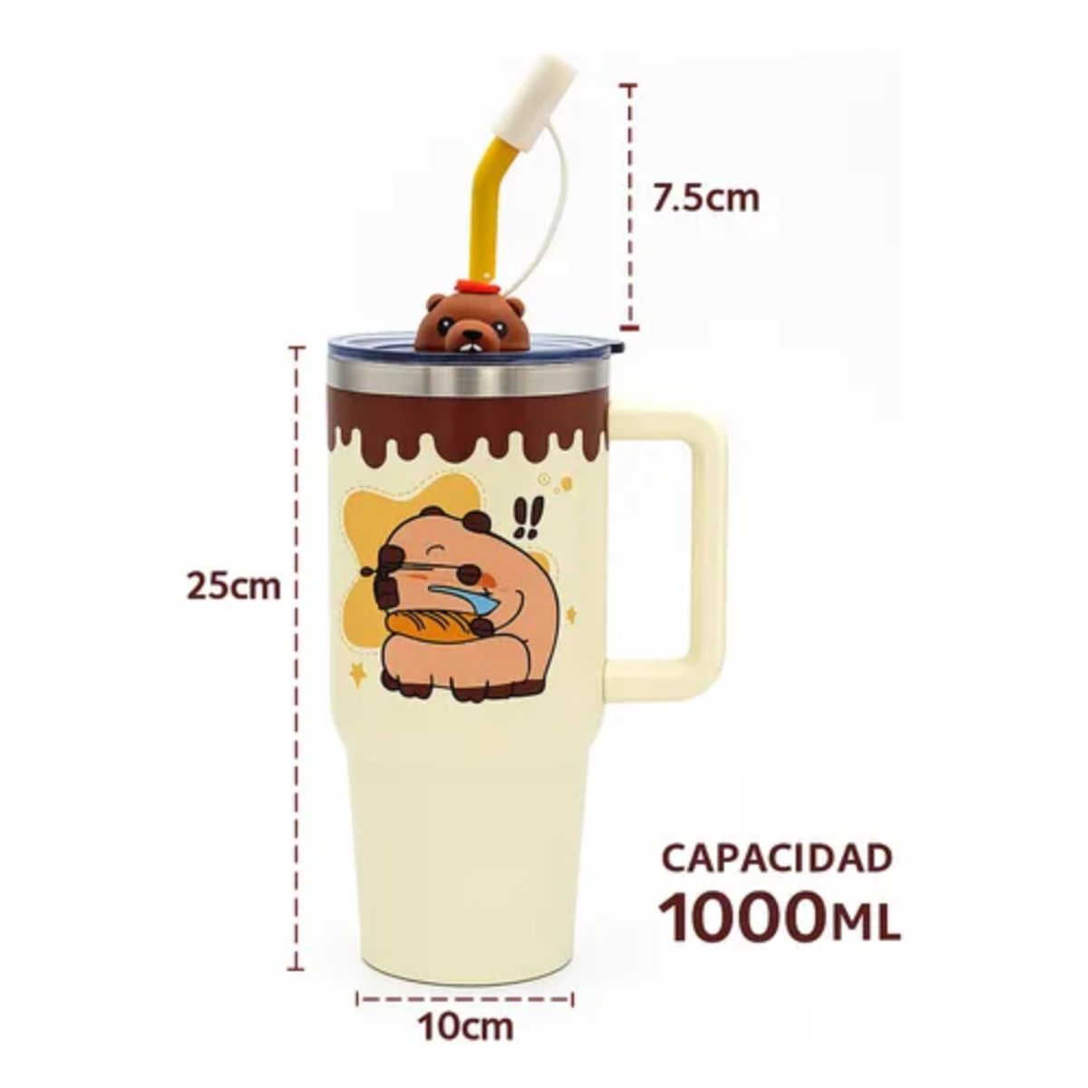 TECNOHOGAR JS - Termo Botella Acero Bebida Caliente Fría Capibara 1000ml