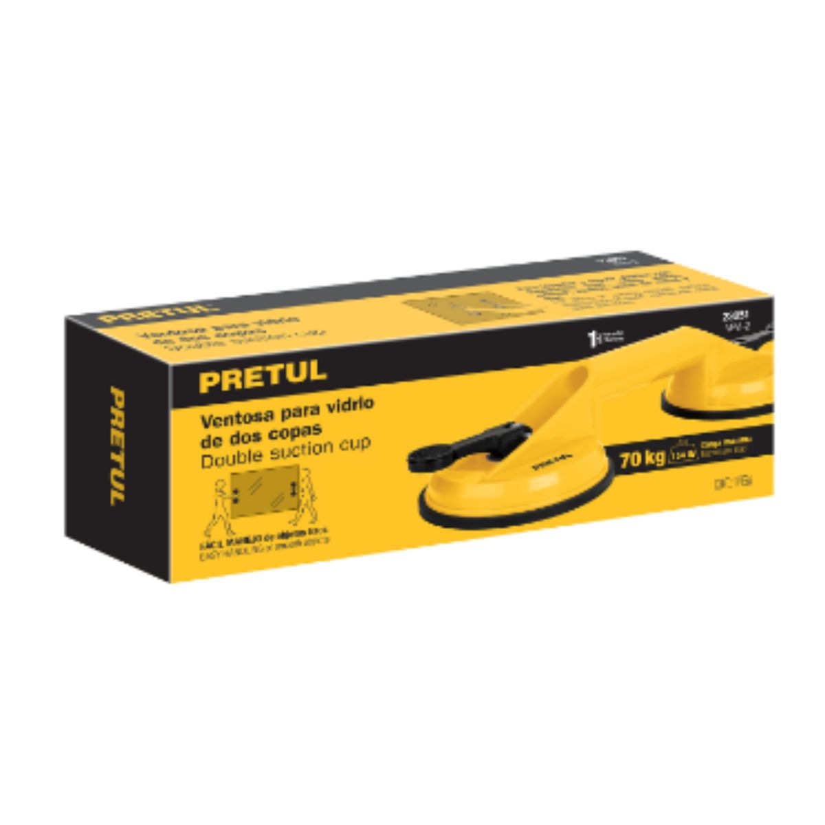 PRETUL - Ventosa de plástico para vidrio, 2 copas de succión, Pretul (23051)