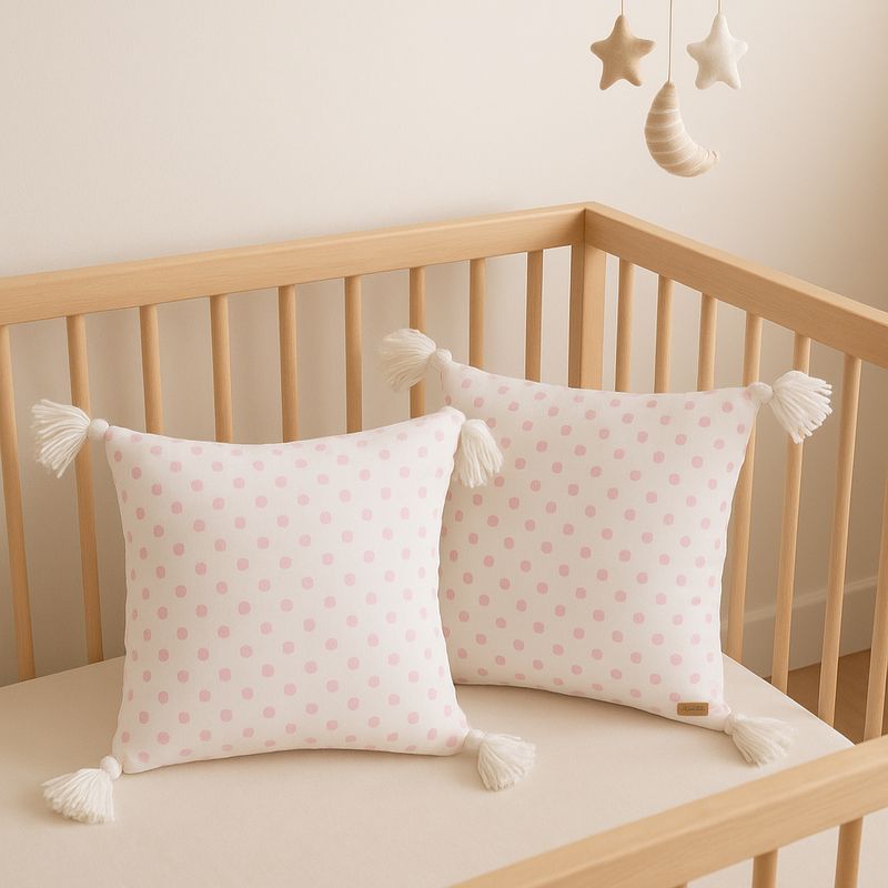 NOSSARENA - Set x 2 Cojin bebé 35x35cm color blanco con rosa