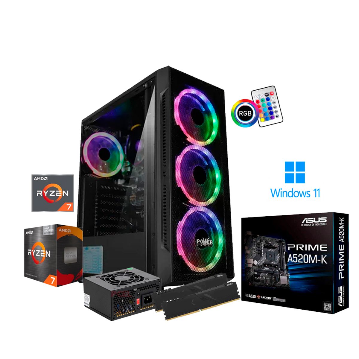 AMD - PC GAMER RYZEN 7 5700G/ SSD 1TB M.2/ 16GB RAM 3200MHZ/ BOARD A520/ CHASIS RGB