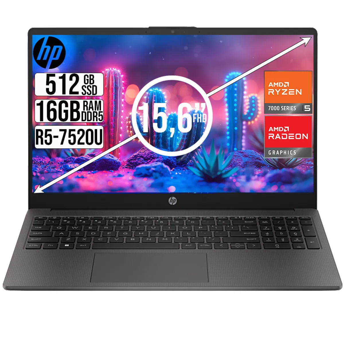 HP - PORTÁTIL HP 255 G10 AMD RYZEN 5-7520U 16GB RAM  512GB SSD 15.6 FHD