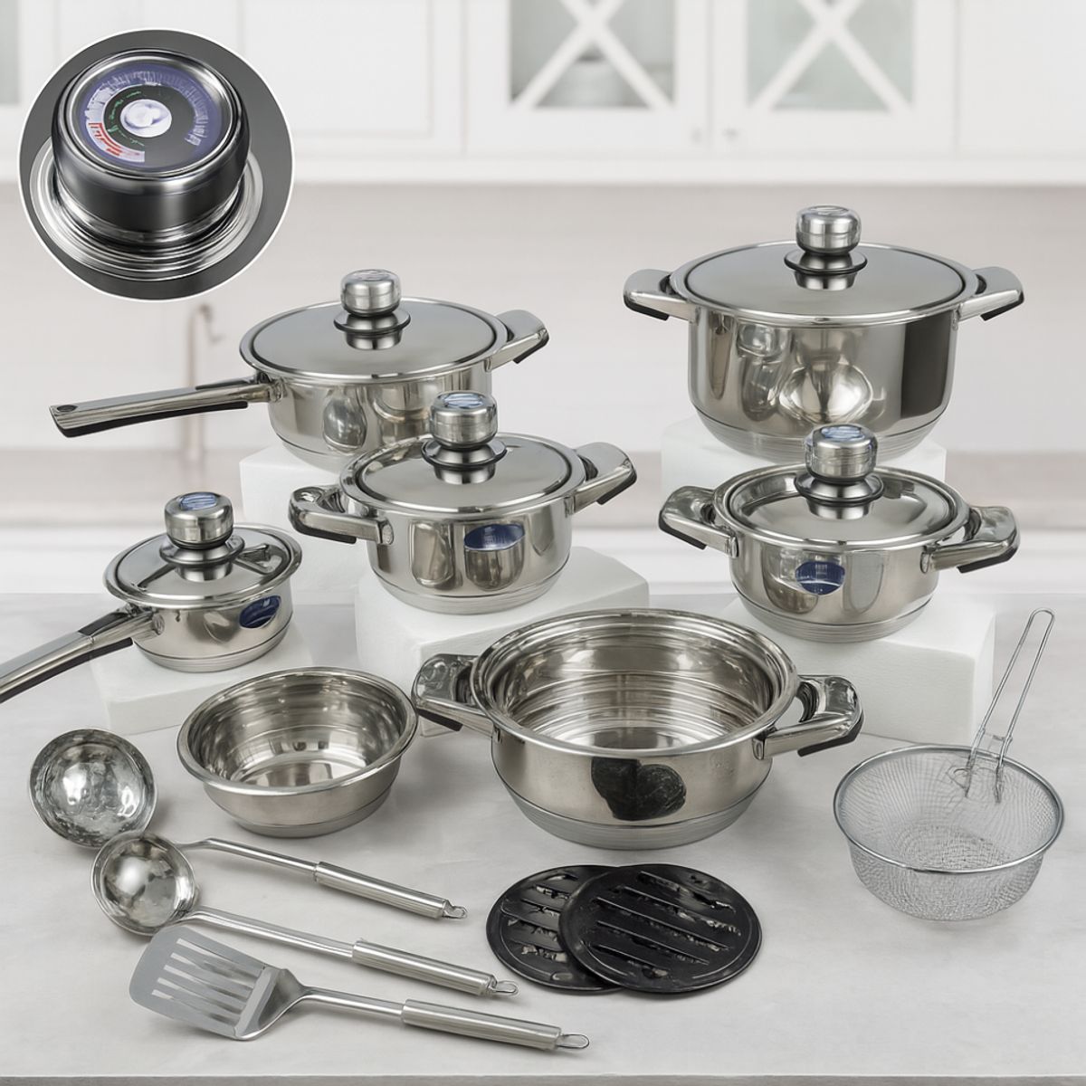 TECNOHOGAR JS - Juego Ollas Acero Quirúrgico Bateria Cocina Klausberg 21 Pcs