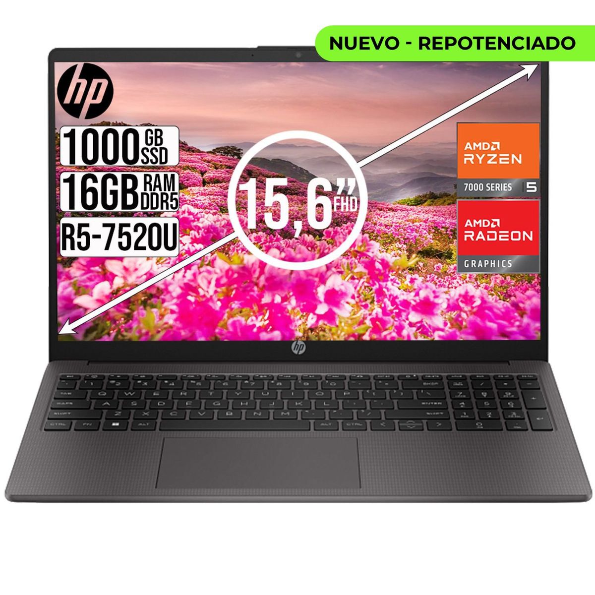 HP - PORTÁTIL HP 255 G10 AMD RYZEN 5-7520U 16GB RAM 1TB SSD 15.6 FHD