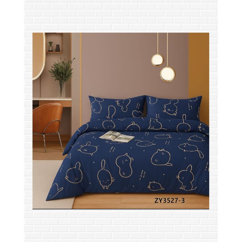 SIRENITAS - Juego de sabanas Cama Semidoble Azul Oscuro Gatos