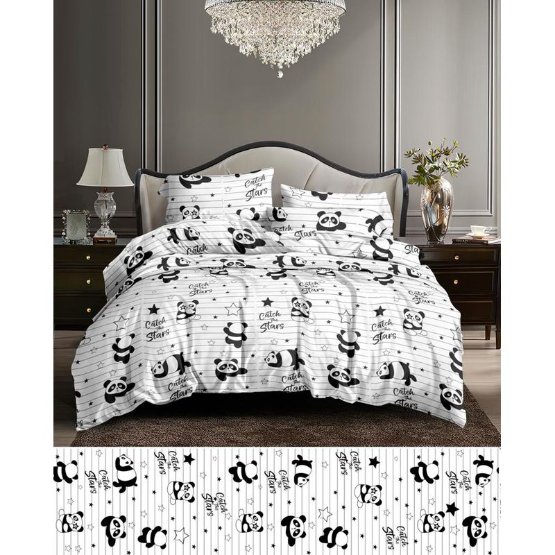 SIRENITAS - Juego de sabanas Cama King Blanco Oso Panda
