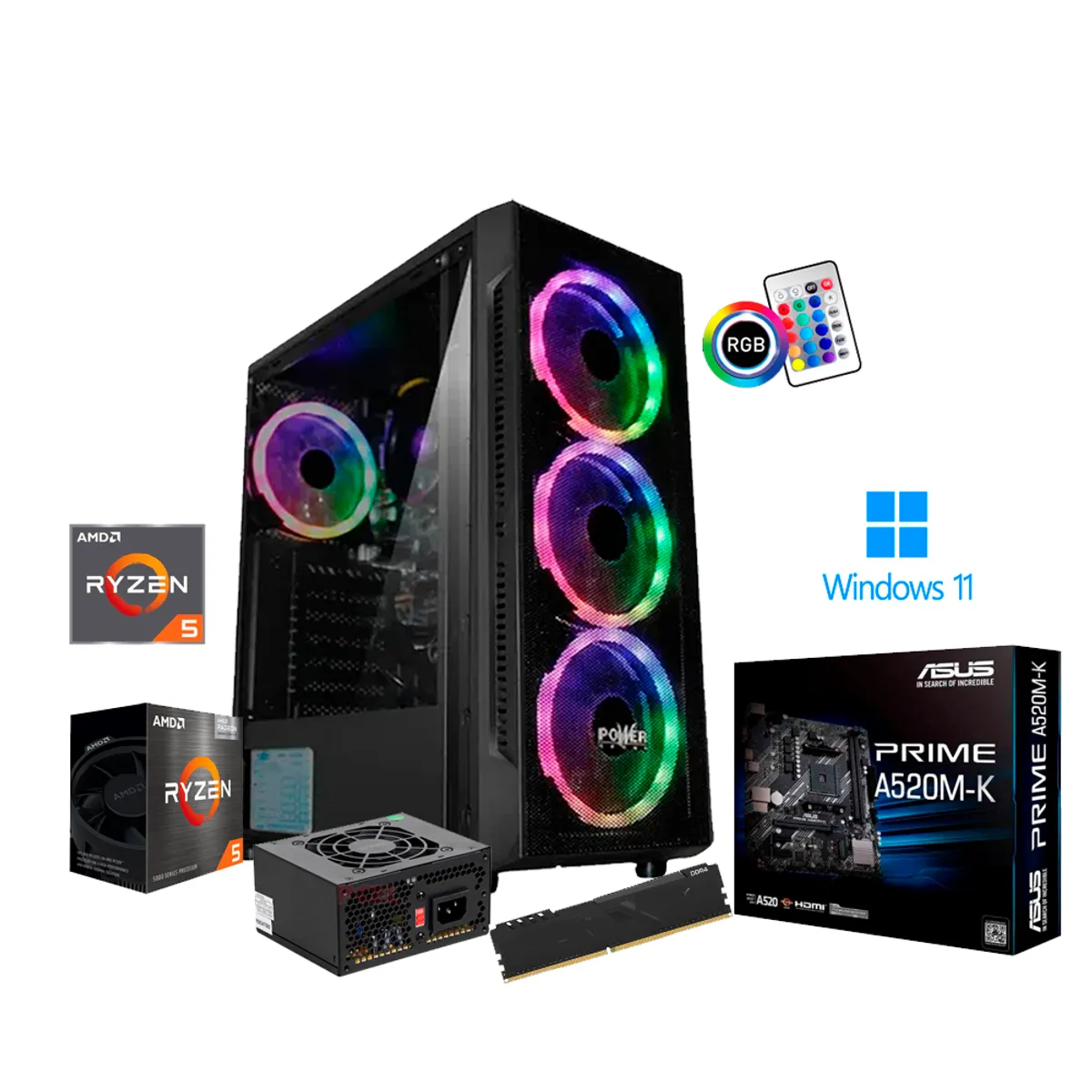 AMD - PC GAMER RYZEN 5 5600GT / 16GB RAM / 512GB SSD / BOARD ASUS A520M / 350W
