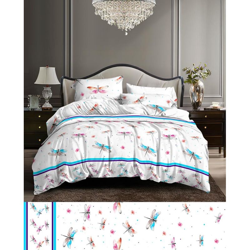 SIRENITAS - Juego de sabanas Cama Queen Blanco Libélula