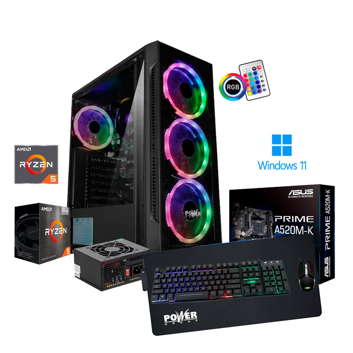 POWER GROUP - PC GAMER AMD RYZEN 5 5600GT 16GB RAM 512GB M.2 RGB INLCUIDO + WIFI