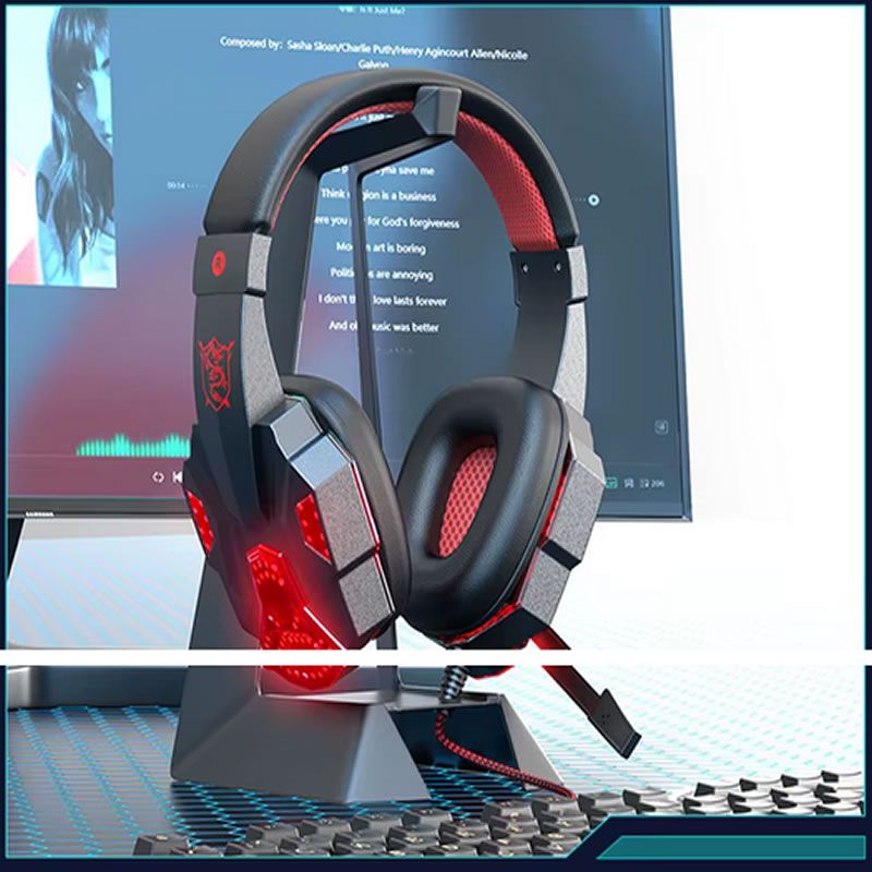 GENERICO - Audifonos Diadema Gamer SY830 Auriculares Pc Luces Led Rojo