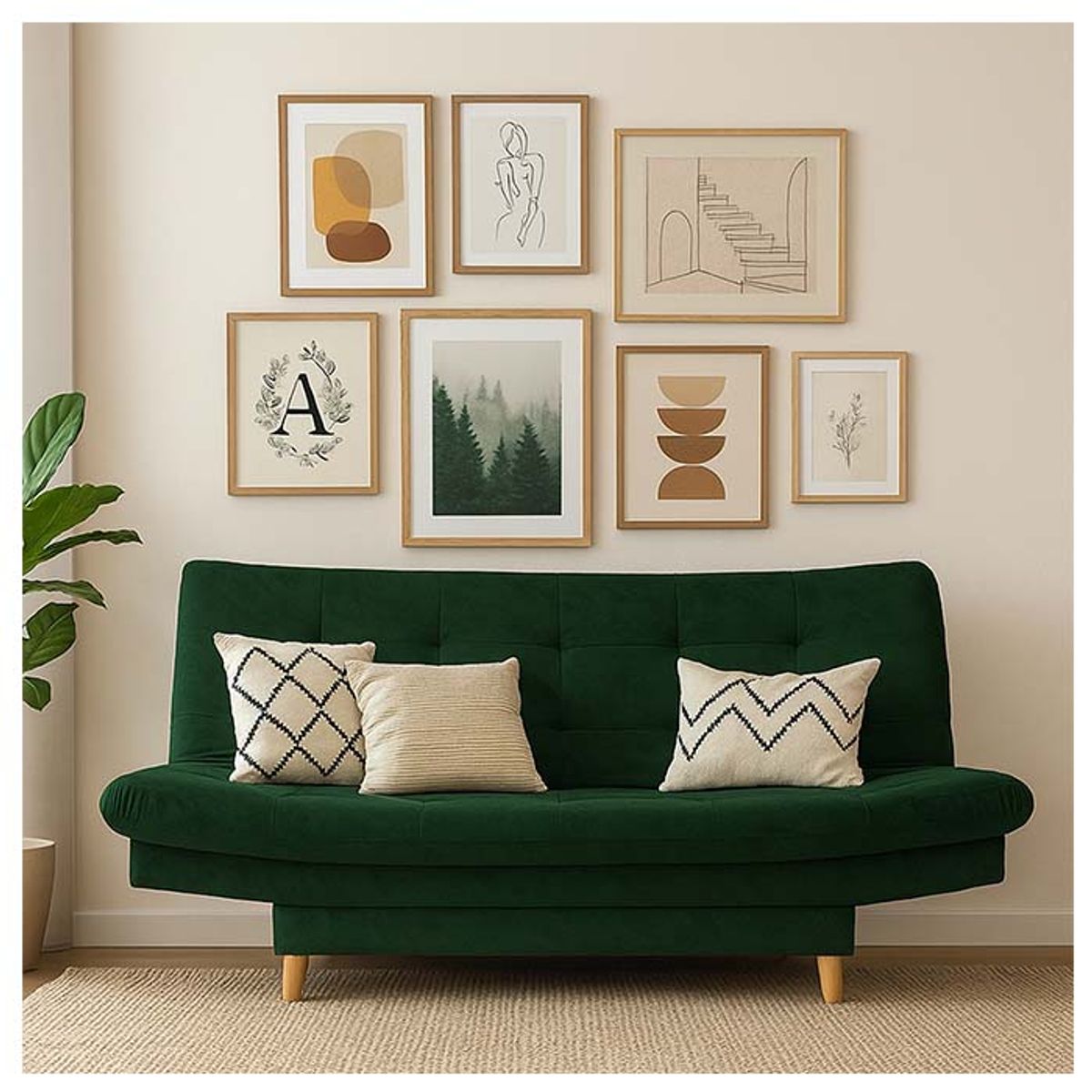 GENERICO - Sofá cama  Click Clack clasic de tres puestos, tela antifluido Color Verde Berlín