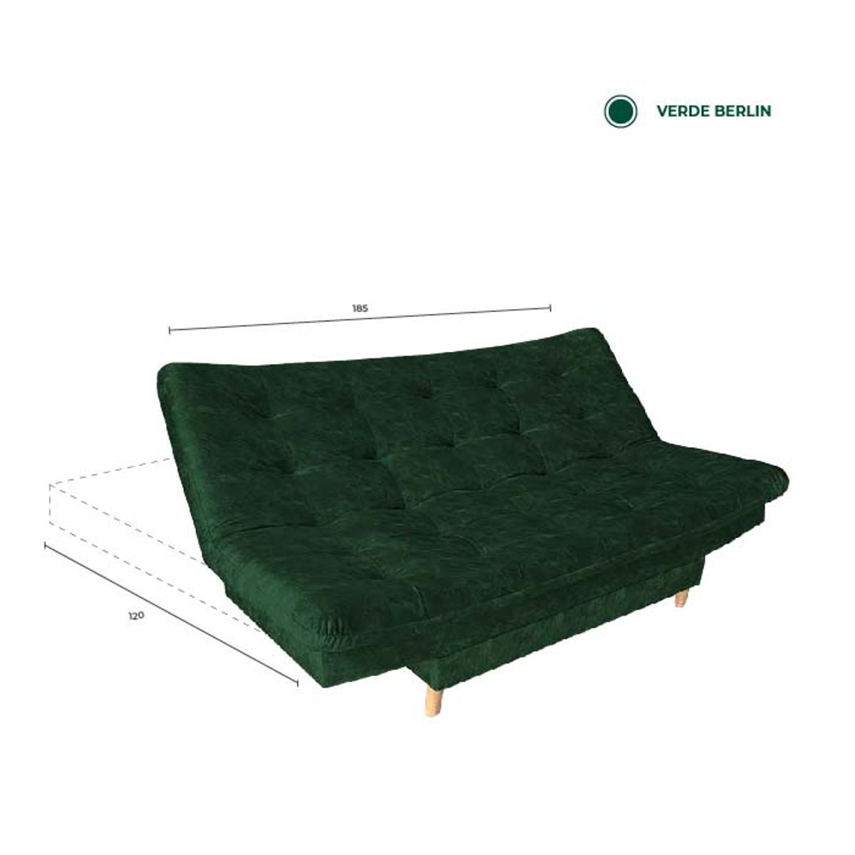 GENERICO - Sofá cama  Click Clack clasic de tres puestos, tela antifluido Color Verde Berlín