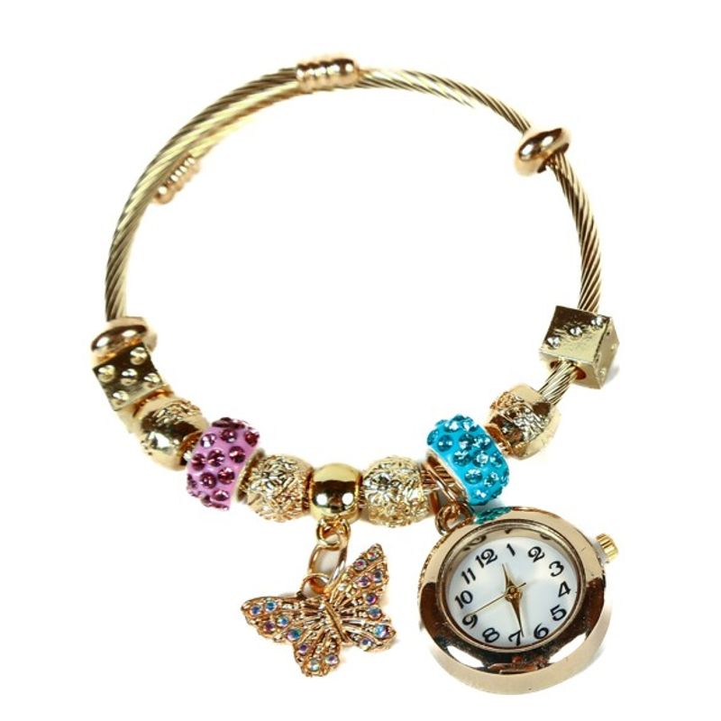 DAYOSHOP - Reloj pulsera acero inoxidable dorada mariposa- con estuche