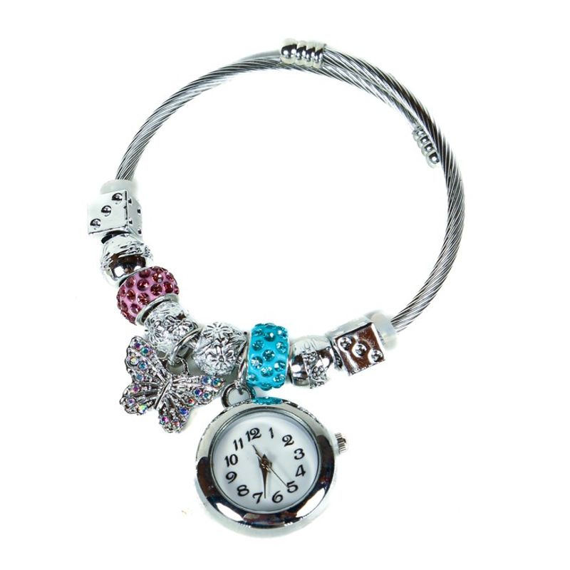 DAYOSHOP - Reloj pulsera acero inoxidable plata mariposa azul- con estuche