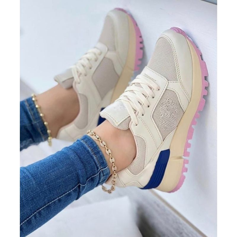 NACIONAL - Tenis Beige Rosa Dama Zapatillas Zapatos Mujer Lindos Moda Casual