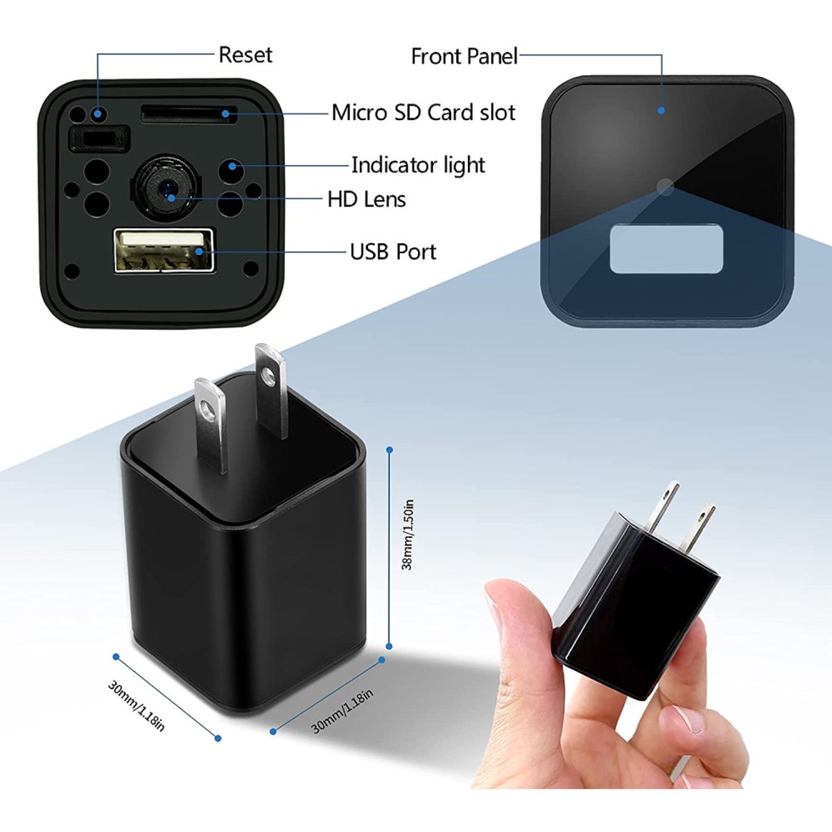 COLME TECHNOLOGY HOME - Camara de Seguridad Adaptador Espia Wifi 1080P HD Cargador USB