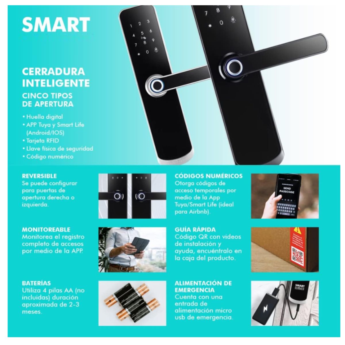 COLME TECHNOLOGY HOME - Cerradura Inteligente Wifi Chapa De Seguridad Con Huella App