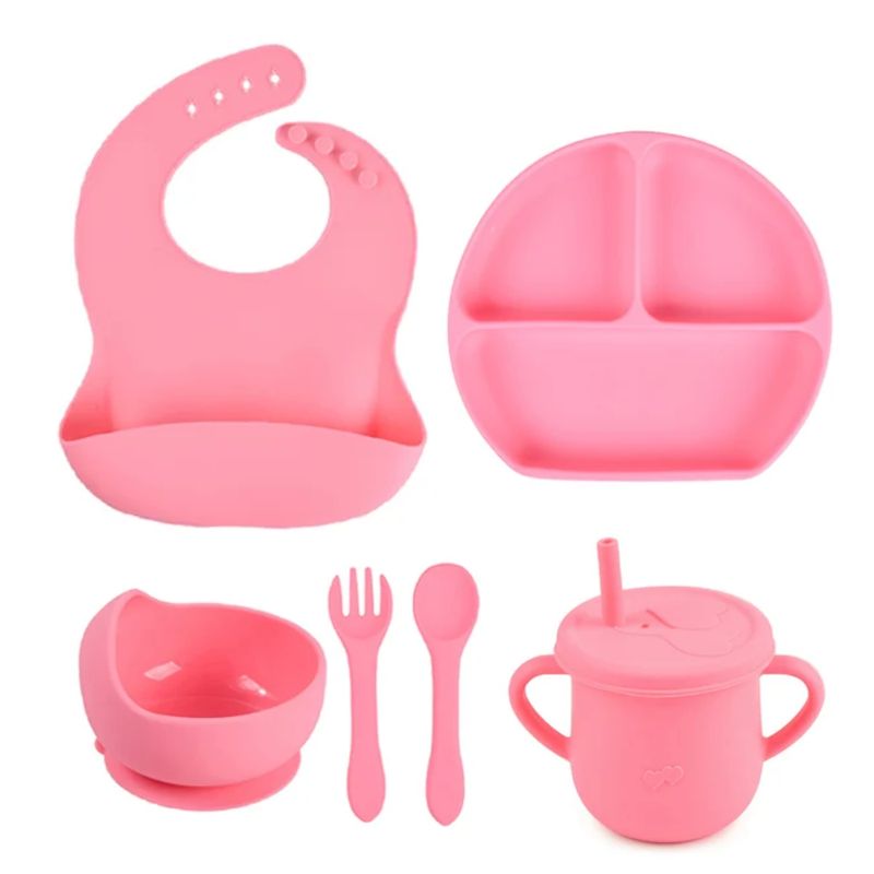 GENERICO - Set Vajilla En Silicona Para Bebe Cubiertos 5 Piezas Sin Bpa