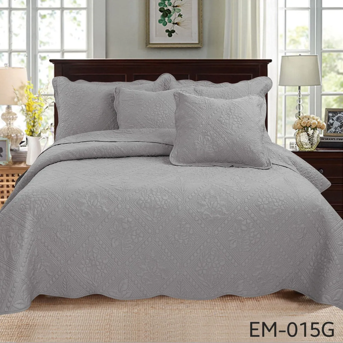 ROYALE SAN MARTY - Sobrecama Bordado Semidoble 5 Piezas Algodón 230x190cm Royale SAN Marty