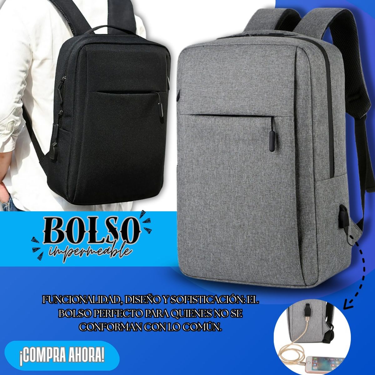 MULTIBAGS - BOLSO MORRAL IMPERMEABLE  MULTIPROPOSITO PARA HOMBRE