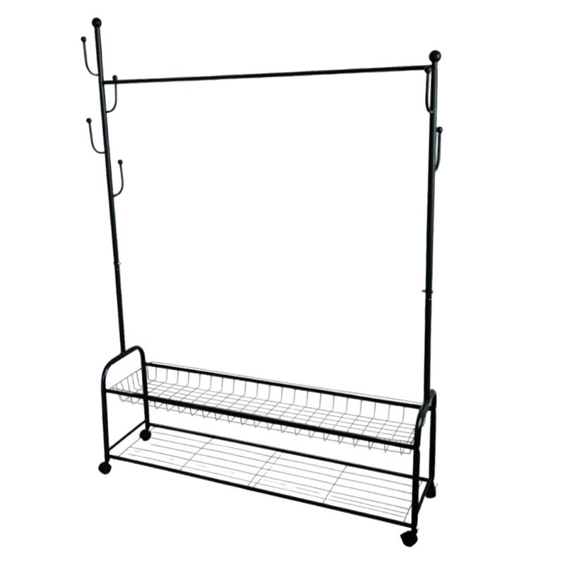 DISTRIONLINE - Perchero Organizador Multiusos Grande con Zapatero y Ganchos Negro S009