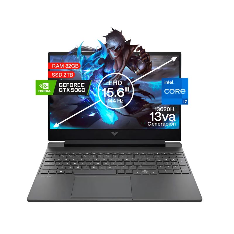 HP - Portátil Gaming HP VICTUS Intel Core i7 13620H 32gb RAM 2TB SSD NVIDIA RTX 5060 8GB 15" FHD