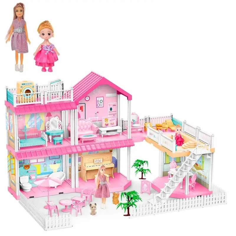 JUGUETERIA EXPRESS - Casa De Muñecas Villa Armable 210 Piezas 86cm Largo Niñas