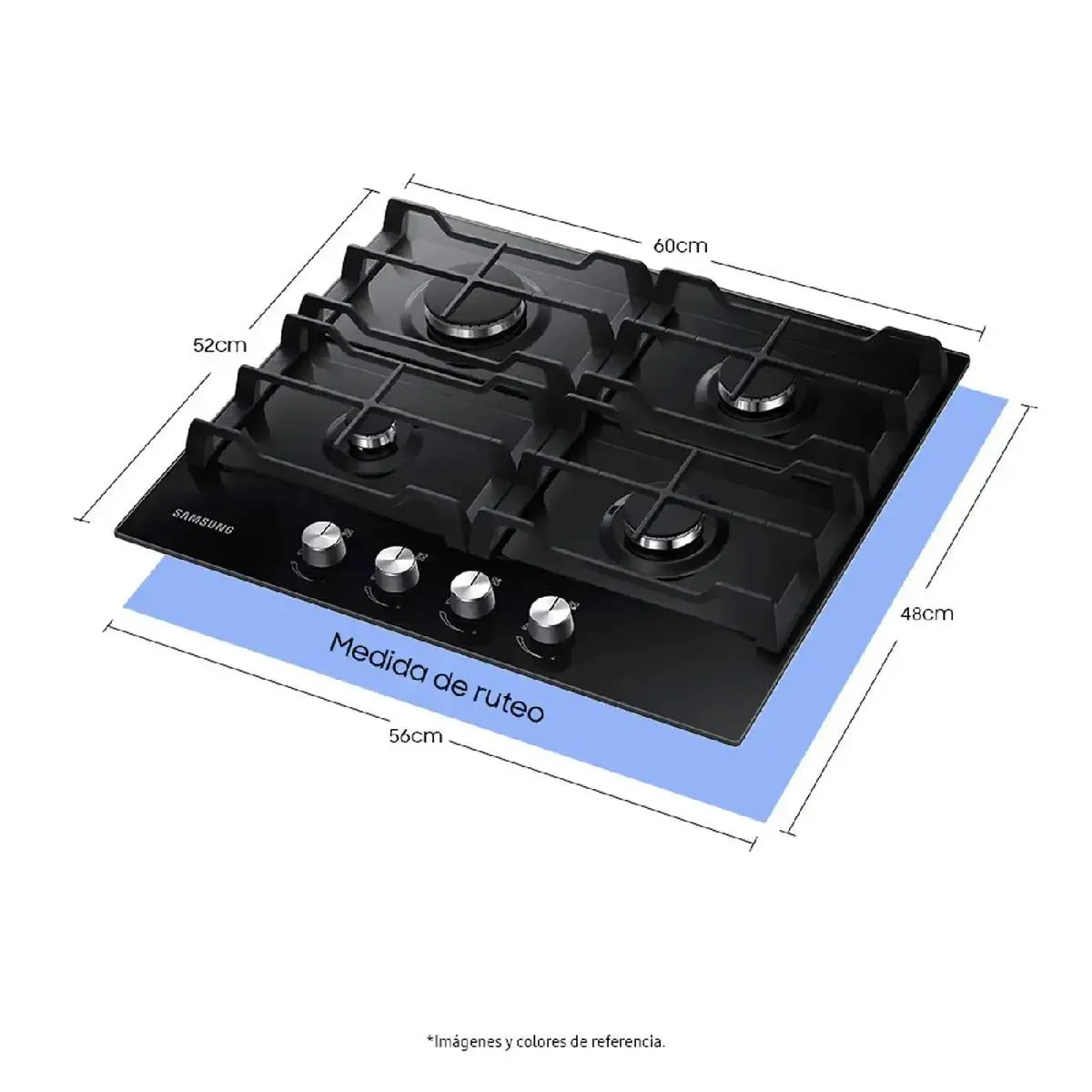 SAMSUNG - Cubierta de Empotrar Samsung 4 Puestos Gas Natural Vidrio Templado Negro NA64C3010AK/CO