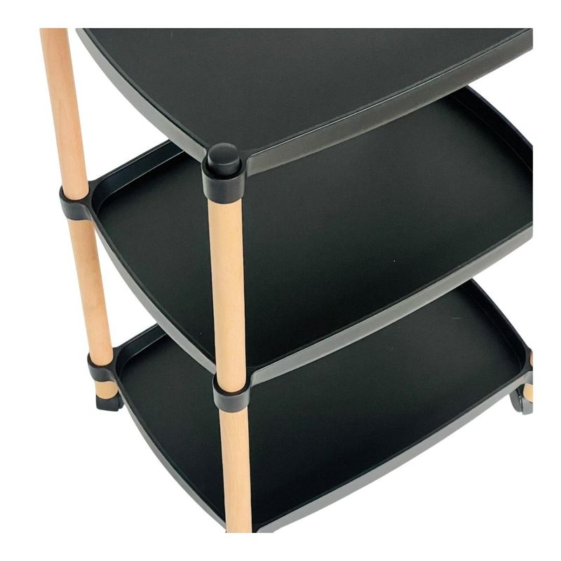 DISTRIONLINE - Mesa Auxiliar con Ruedas, 3 Niveles Cuadrada PP, Negro