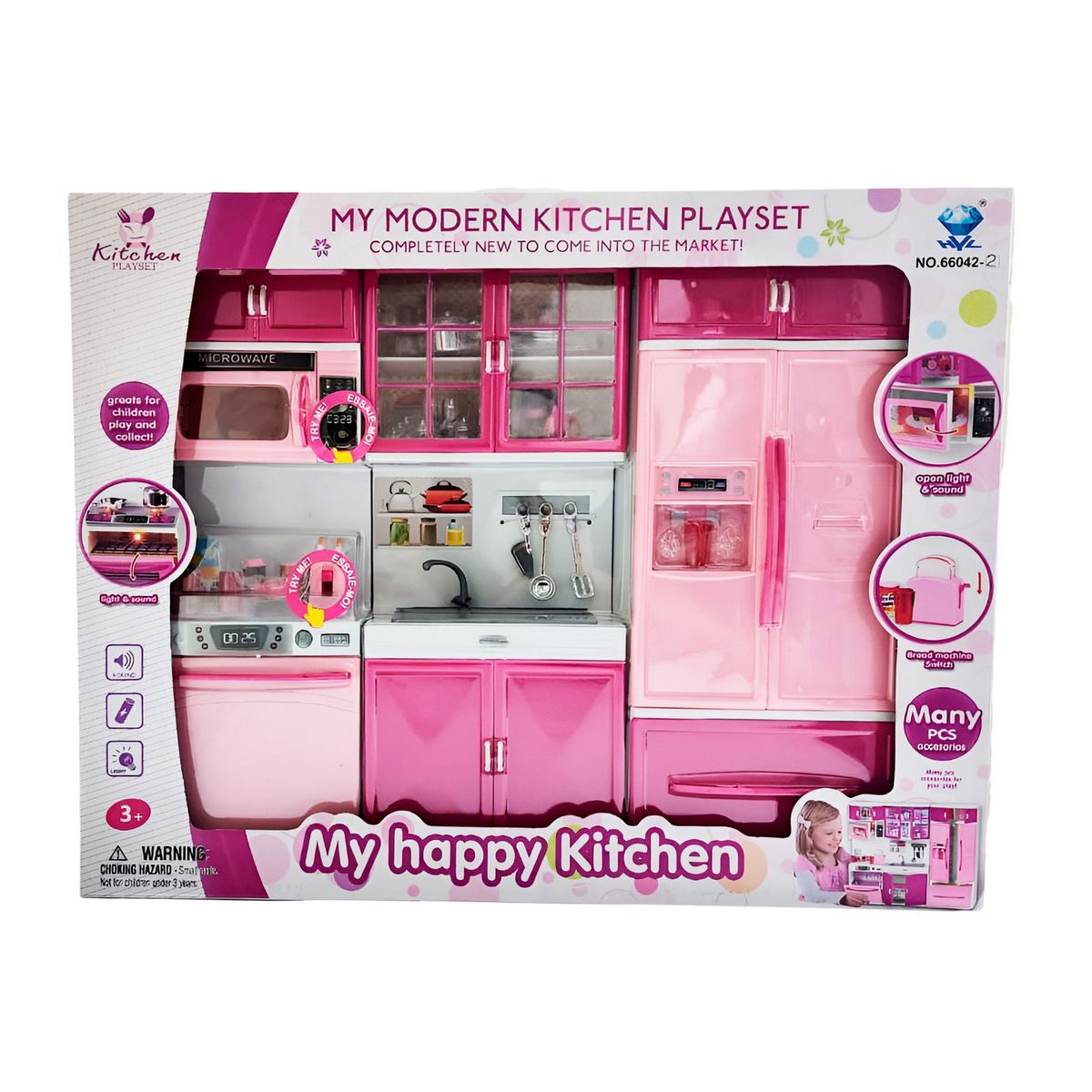 GENERICO - Cocina Muñecas Horno Luz Nevera Sonido 3 Modulos Niñas