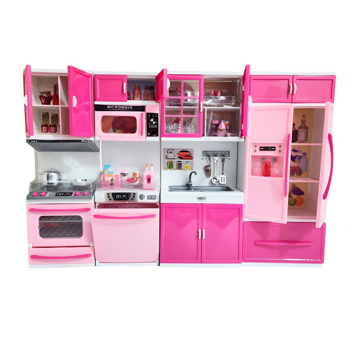 GENERICO - Cocina Muñecas Horno Luz Nevera Sonido 4 Modulos Niñas